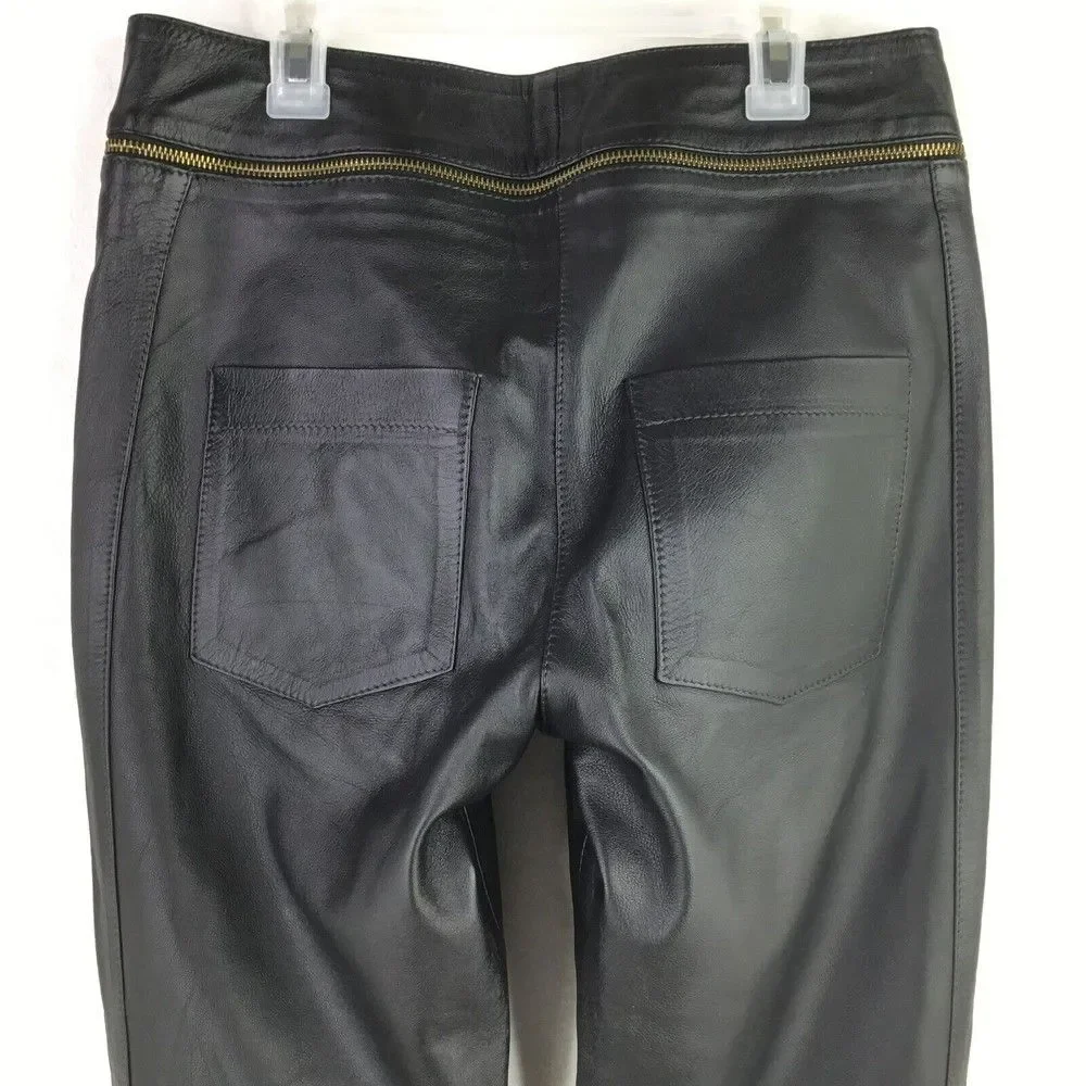 Lilly Sarti Lambskin Leather Moto Pants Size 40 Black Gold Designer Brazil - Picture 8 of 11